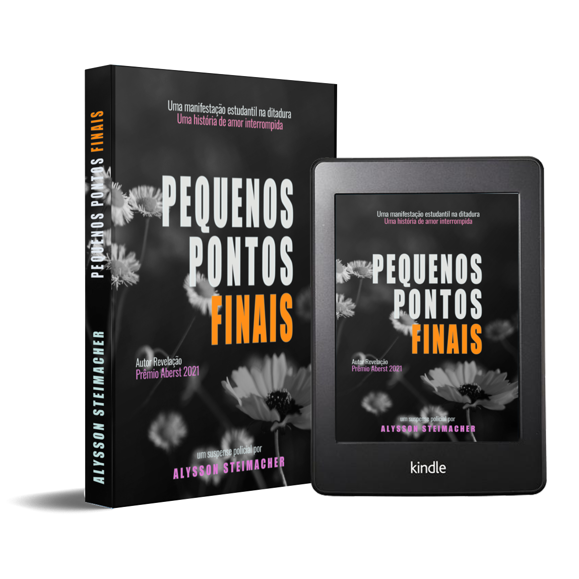 Mockup do livro Pequenos Pontos Finais em edição impressa e Kindle